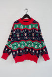 Red Christmas Father Snowman Elk Pattern Drop Shoulder Sweater