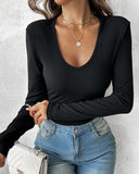 V Neck Long Sleeve Casual Top