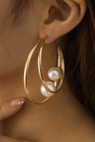 Gold Pearl Decor Dual Hook Stud Earrings