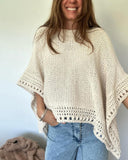 Solid Three Quarters Batwing Sleeve Hollow out Pattern Edges Casual Knit Top