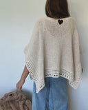Solid Three Quarters Batwing Sleeve Hollow out Pattern Edges Casual Knit Top