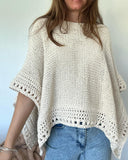 Solid Three Quarters Batwing Sleeve Hollow out Pattern Edges Casual Knit Top