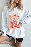 White Cowgirl Boots Hat HOWDY Graphic Corded Sweatshirt