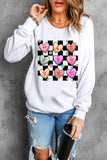 White Checkered Valentines Letter Heart Pattern Sweatshirt