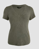 V Neck Short Sleeve Ribbed T Shirt Casual Slim Fit Top