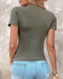 V Neck Short Sleeve Ribbed T Shirt Casual Slim Fit Top