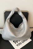 Silvery Woven Design PU Leather Single Shoulder Bag