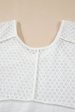 White Eyelet Patchwork High Low Hem V Neck Oversized Top