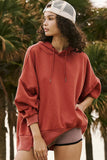 Red Clay Drop Shoulder Pocketed Baggy Drawstring Hoodie
