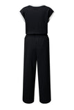 Black Cable Knit Contrast Trim Short Sleeve Top and Pants Set