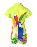 Short Sleeve Animal Sun Plant Print Button Decor Romper