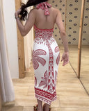 Tropical Halter Sleeveless Sexy Backless Dress