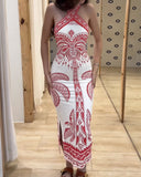 Tropical Halter Sleeveless Sexy Backless Dress
