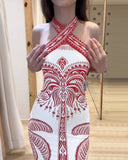 Tropical Halter Sleeveless Sexy Backless Dress