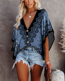 Tribal Print Batwing Sleeve Button Front Top