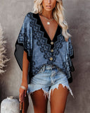 Tribal Print Batwing Sleeve Button Front Top