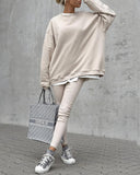 2 Pieces Set Stand Collar Loose Fit Sweatshirt and Casual Slim Fit Leggings Set