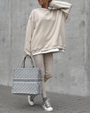 2 Pieces Set Stand Collar Loose Fit Sweatshirt and Casual Slim Fit Leggings Set