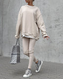 2 Pieces Set Stand Collar Loose Fit Sweatshirt and Casual Slim Fit Leggings Set