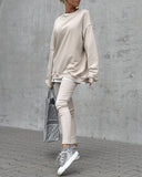 2 Pieces Set Stand Collar Loose Fit Sweatshirt and Casual Slim Fit Leggings Set