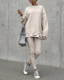 2 Pieces Set Stand Collar Loose Fit Sweatshirt and Casual Slim Fit Leggings Set