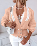 Pearls Decor Frill Hem Knit Cardigan