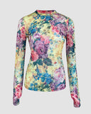 Floral Print Round Neck Long Sleeve T Shirt Casual Slim Fit Top