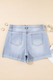 Beau Blue Folded Edge High Waist Plus Size Denim Shorts