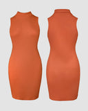 2 Pieces Outfit Open Front Cardigan and Chic High Neck Dress
