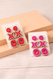 Rose Red XOXO Rice Beaded Dangle Stud Earrings