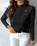 Mock Neck Allover Sequin Top