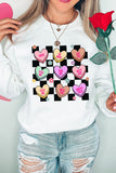 White Checkered Valentines Letter Heart Pattern Sweatshirt