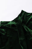 Blackish Green Mock Neck Puff Sleeve Velvet Blouse