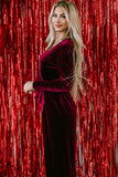 Fiery Red Velvet Pocketed Cut out Back Wide Leg Jumpsuit