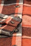 Orange Hooded Plaid Button Front Shacket