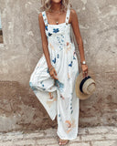 Floral Print Wide Leg Suspender Jumpsuit