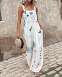 Floral Print Wide Leg Suspender Jumpsuit