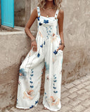 Floral Print Wide Leg Suspender Jumpsuit