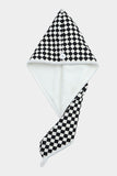 Black Checkerboard Print Buttoned Closure Hair-Drying Cap