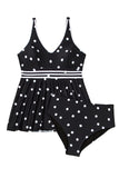 Black Polka Dot/Colorblock Trim V Neck Plus Size Swim Dress