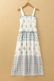 White Floral Print Smocked Ruffled Sleeveless Maxi Dress