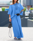 2 Pieces Outfit Asymmetrical One Shoulder Short Sleeve Top and Casual Strechy Waist Wide Leg Linen Pants Set