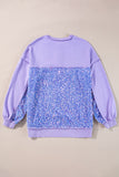 Lilac Sequin Patchwork High Low Hem Henley Sweatshirt