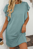 Canton Corded Ruffle Sleeve Crew Neck Shift Dress