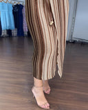 Textured Striped Square Neck Puff Sleeve Wrap Hem Work Dress Tied Detail Cinched Waist Maxi Dress
