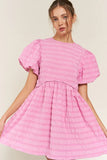 Bonbon Textured Bubble Sleeve High Waist Mini Dress