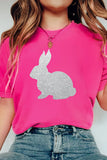 Rose Red Glitter Easter Bunny Graphic Crew Neck Tee