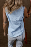 Light Blue Denim Collared Sleeveless Shirt