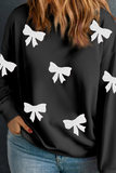 Black Bow Pattern Drop Shoulder Plus Size Sweatshirt