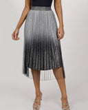 Ombre Sheer Mesh Patch A Line Pleated Glitter Skirt